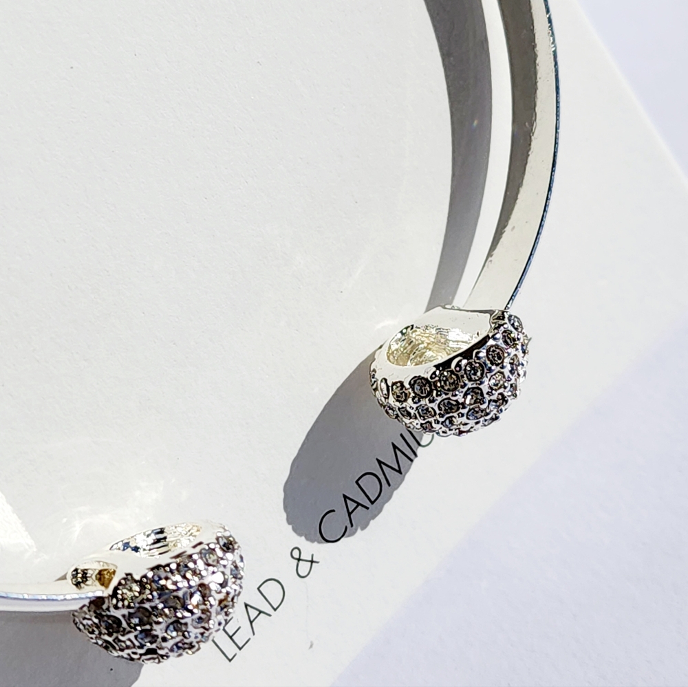 Women's Cluster Cuff Pave Ball Open Silver Bangle Bracelet - Picture 3 of 5